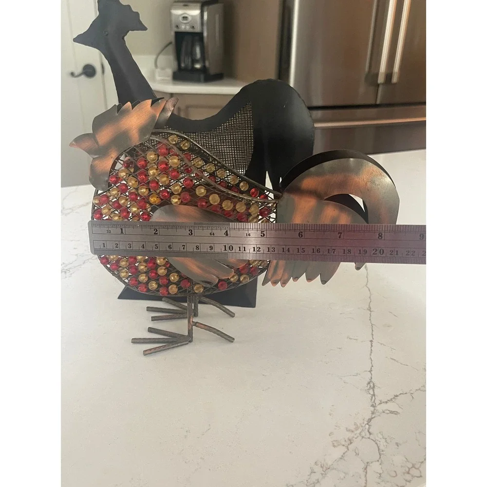 Pier 1 Metal Rooster Tea Light Holder and Beaded Wire Figurine Farmhouse Decor